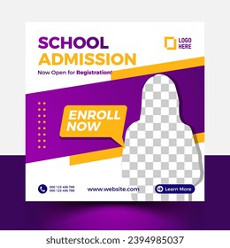 School Admission Post, web banner add design. Admission social Post vector.