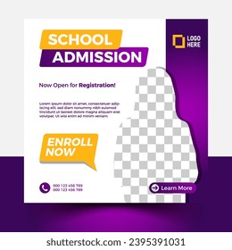 School Admission Post, web banner add design. Admission social Post vector.
