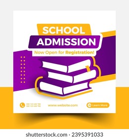School Admission Post, banner web add design. Vector social de entrada.