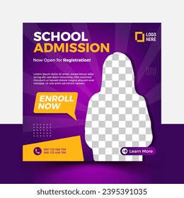 School Admission Post, web banner add design. Admission social Post vector.
