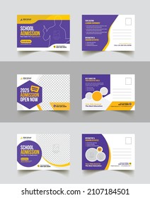 School admission postcard template. Kids back to school education direct mail eddm postcard design layout