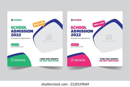 School admission promotional banner design, Kids education social media post or web banner design template