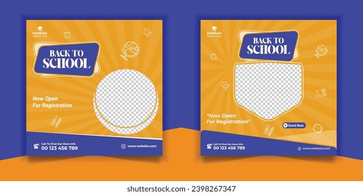 School admission promotional social media post banner design. Back to school web ads banner and square flyer template