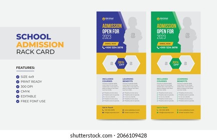 School Admission Rack Card or Dl Flyer Design Template. Double-sided Dl Flyer Design