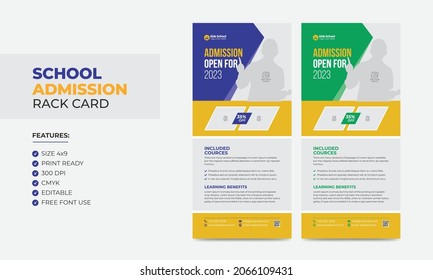 School Admission Rack Card or Dl Flyer Design Template. Double-sided Dl Flyer Design