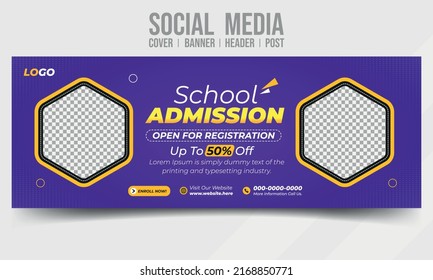 School admission registration social media cover banner header post vector template design