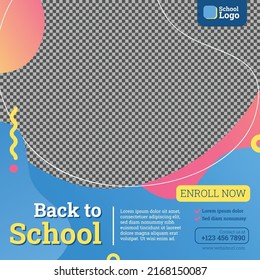 School admission registration square social media post. Modern and playful design.
