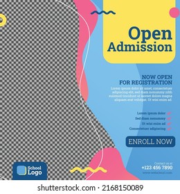 School admission registration square social media post. Modern and playful design.