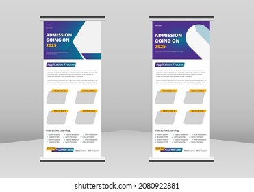 
School admission Roll up Banner Design, Admission going on Roll up leaflet template. School admission flyer poster template. School admission DL Flyer, Trend Business Roll Up Banner Design