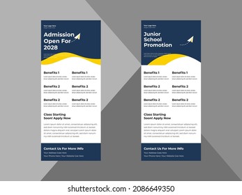 school admission roll up banner design template. junior school promotion poster leaflet design. cover, roll up banner, poster, print-ready