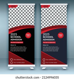 School admission roll up banner post template, college, university, coaching center vector template design