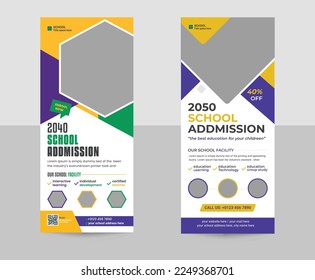 School admission roll up banner template design, Education stand banner post template for school