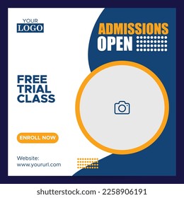 School admission social media abstract post or education school web banner template or square post flyer poster, School admission social media post template.