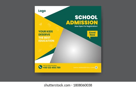 School Admission Social Media Banner and School Web Banner, Square Flyer Template 