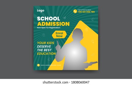 School Admission Social Media Banner and School Web Banner, Square Flyer Template 