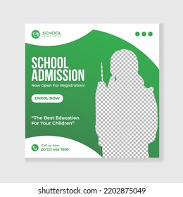 School admission social media banner or square web banner template. Back to school social media post template
