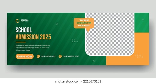 School admission social media cover banner and website banner template with green background