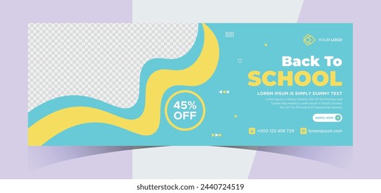 school admission social media photo cover and web banner. Back to school online education web banner template. Kids education e-learning design for post, flyer, brochure, poster, website, header