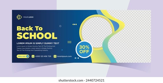 school admission social media photo cover and web banner. Back to school online education web banner template. Kids education e-learning design for post, flyer, brochure, poster, website, header