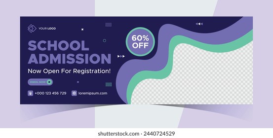 school admission social media photo cover and web banner. Back to school online education web banner template. Kids education e-learning design for post, flyer, brochure, poster, website, header