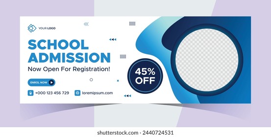 school admission social media photo cover and web banner. Back to school online education web banner template. Kids education e-learning design for post, flyer, brochure, poster, website, header