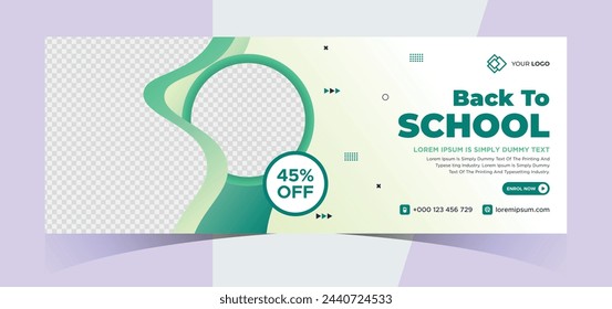 school admission social media photo cover and web banner. Back to school online education web banner template. Kids education e-learning design for post, flyer, brochure, poster, website, header