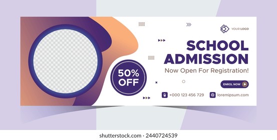 school admission social media photo cover and web banner. Back to school online education web banner template. Kids education e-learning design for post, flyer, brochure, poster, website, header