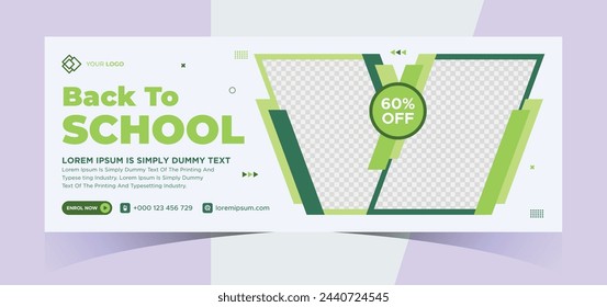 school admission social media photo cover and web banner. Back to school online education web banner template. Kids education e-learning design for post, flyer, brochure, poster, website, header