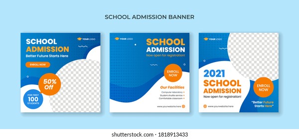 School admission social media post template. Junior and senior high school promotion banner