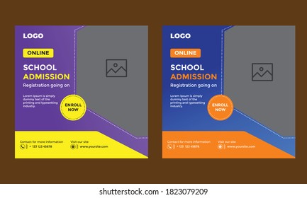 School admission social media post vector design template. Admission Open Flyer Design, abstract education Center brochure, Tuition vector landing page template, e-learning website