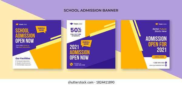 School admission social media post template. Suitable for junior and senior high school promotion banner