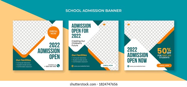 School admission social media post template. Suitable for educational banner