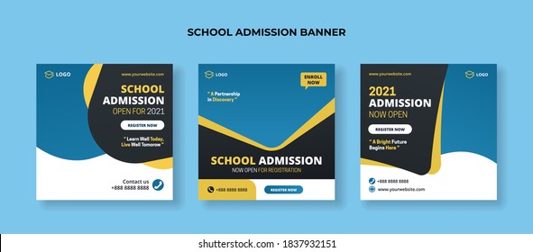 School admission social media post template. Suitable for junior and senior high school promotion banner