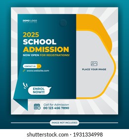School admission social media post banner template. Fully editable design