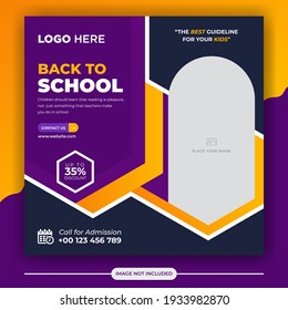 School admission social media post banner template. Back to School Square flyer design Template. Editable Post Template Social Media Banners