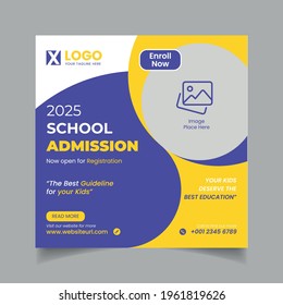 School Admission Social Media Post Design Template | Education Admission Social Media Post Template Vector Image