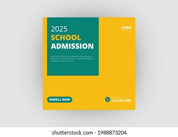 School admission social media post design. Back to school social media post design. School admission flyer poster leaflet template.