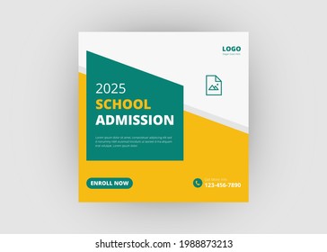 School admission social media post design. Back to school social media post design. School admission flyer poster leaflet template.