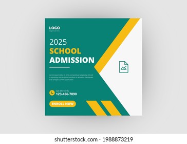 School admission social media post design. Back to school social media post design. School admission flyer poster leaflet template.