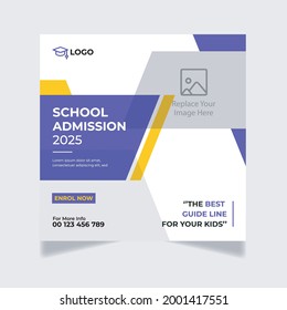 School Admission Social Media Post Template, Education Vector Social Media Post