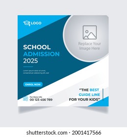 School Admission Social Media Post Template, Education Vector Social Media Post