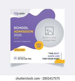 School Admission Social Media Post Template, Education Vector Social Media Post