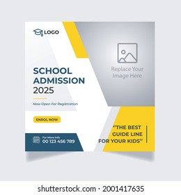 School Admission Social Media Post Template, Education Vector Social Media Post