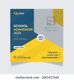 School Admission Social Media Post Template, Education Vector Social Media Post
