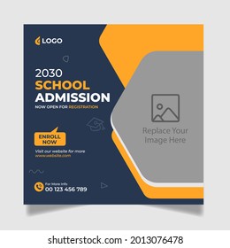 School Admission Social Media Post, Back to School Square Flyer