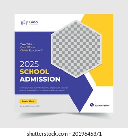 School admission social media post banner design. back to school social media post banner design. school admission template for social media ad.