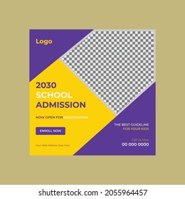 School admission social media post banner template. Kids back to school square flyer poster layout, Vector, illustration.