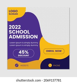 School admission social media post banner template. Kids back to school square flyer poster layout