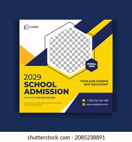 School admission social media post and web banner template. Square social media instagram post or web banner template with headline design concept
