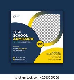 School admission social media post and web banner template. Square social media Instagram post or web banner template with headline design concept
